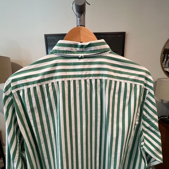 Alex Mill - Striped Wash and Go Poplin LS Shirt - Green, White - Picture 6 of 6